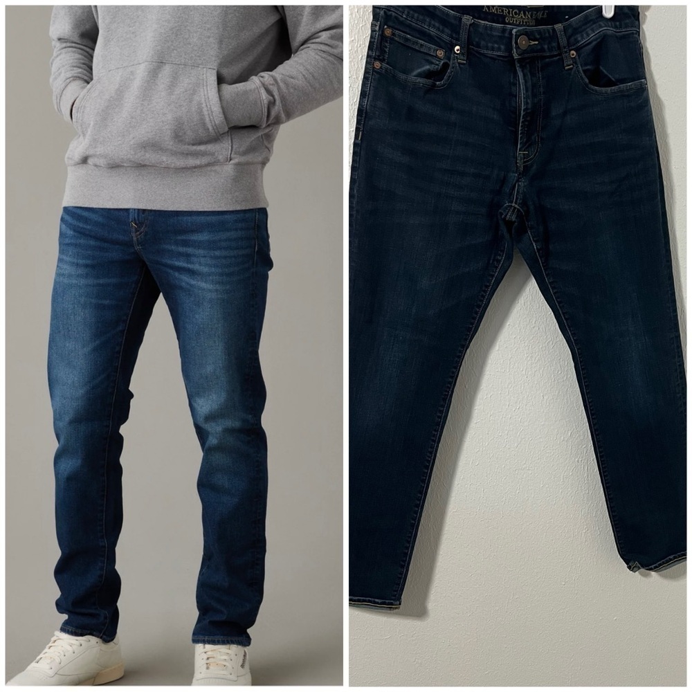 American Eagle Mens Jeans Dark Wash 34x32 Slim Straight Extreme Flex EUC Preppy